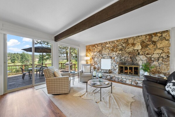 TV, fireplace