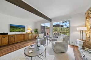TV, fireplace