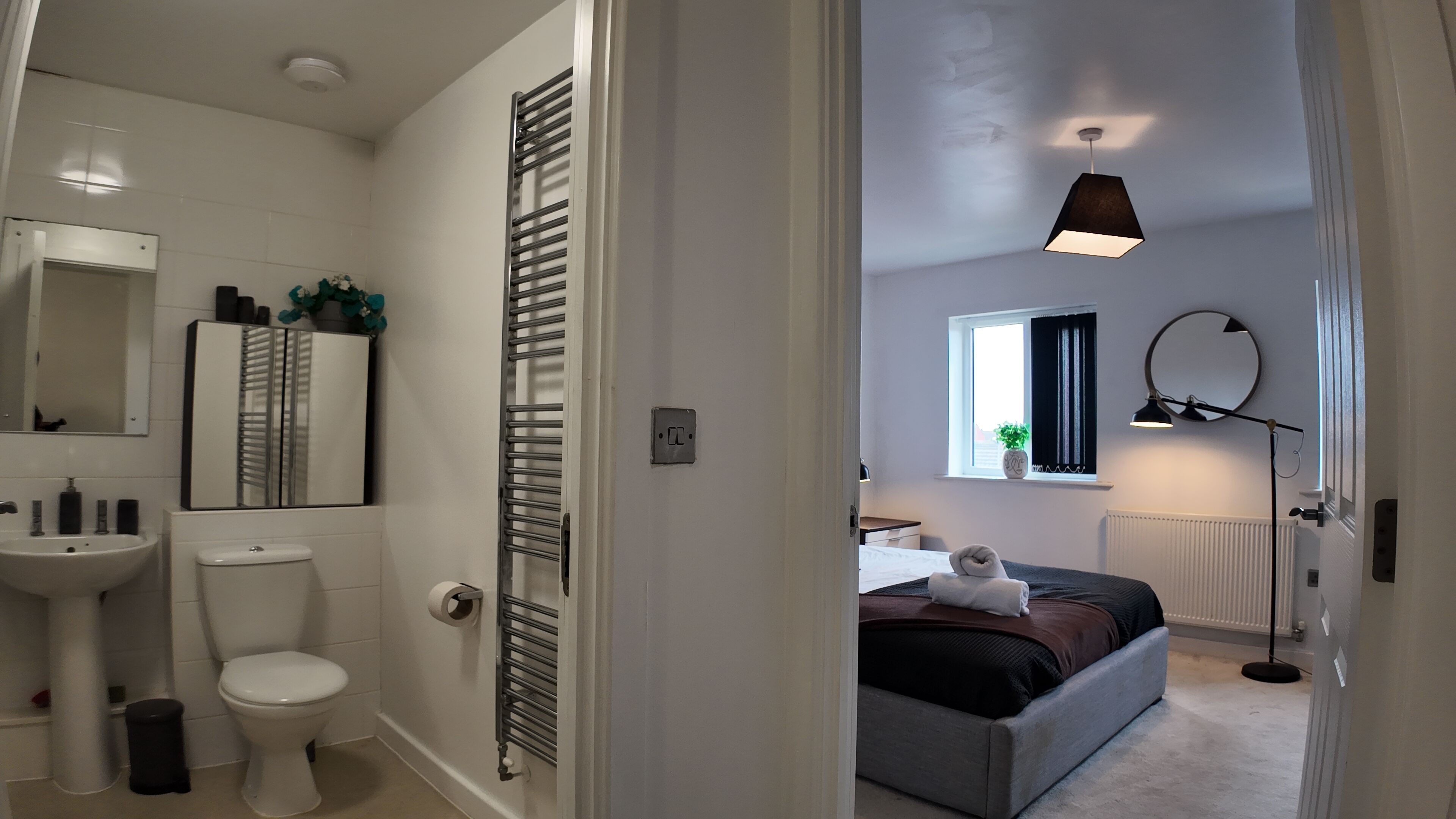 Hair dryer, towels, toilet paper