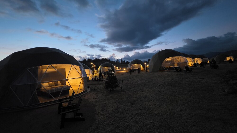 Geodesic dome tents with interior lighting