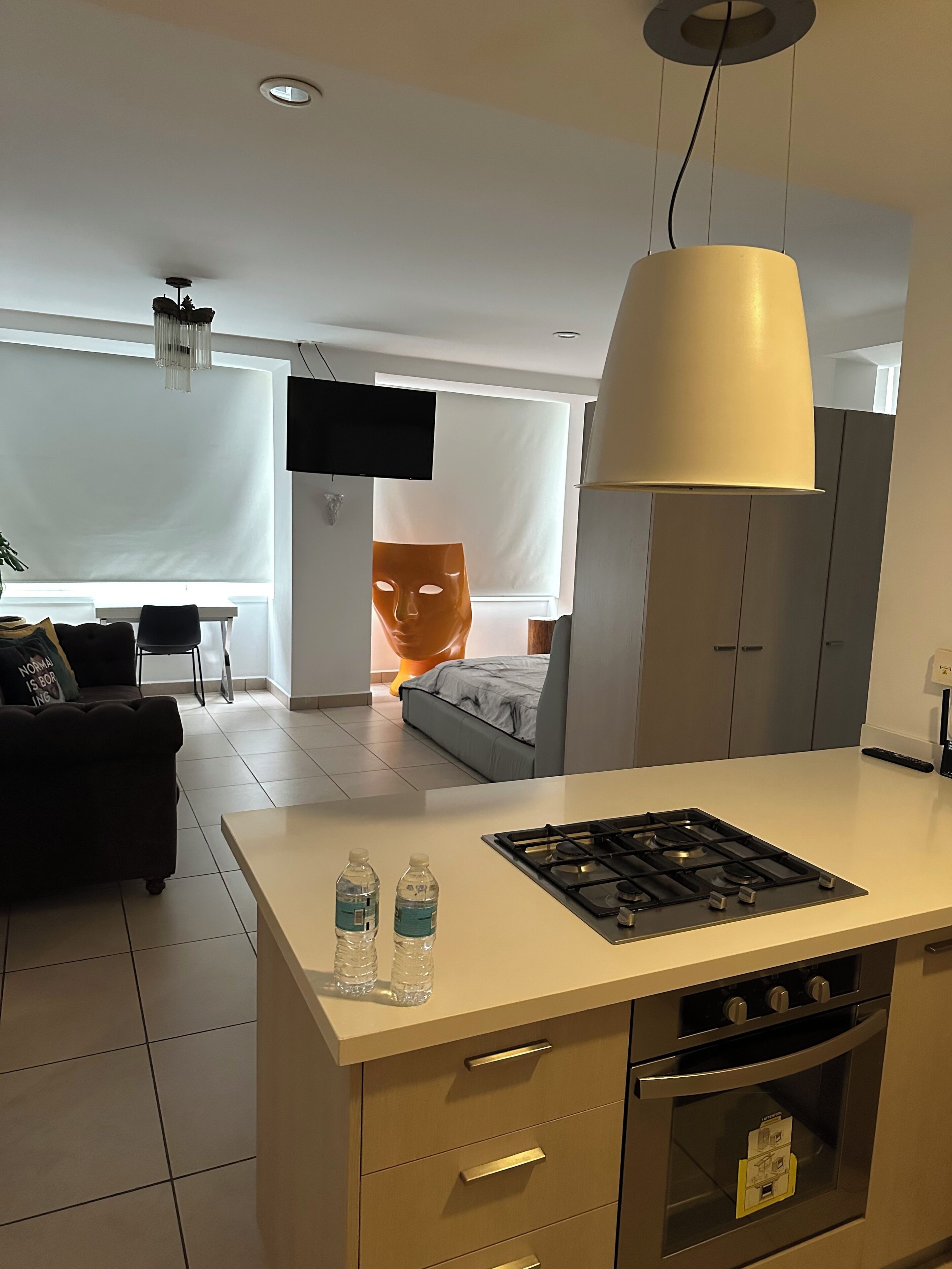 Departamento Deluxe, 1 cama matrimonial y sofá cama, para no fumadores, vista a la ciudad | Cocina privada | Refrigerador con congelador, microondas, horno y parrilla de estufa 