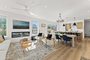 Smart TV, fireplace, video games, ping pong