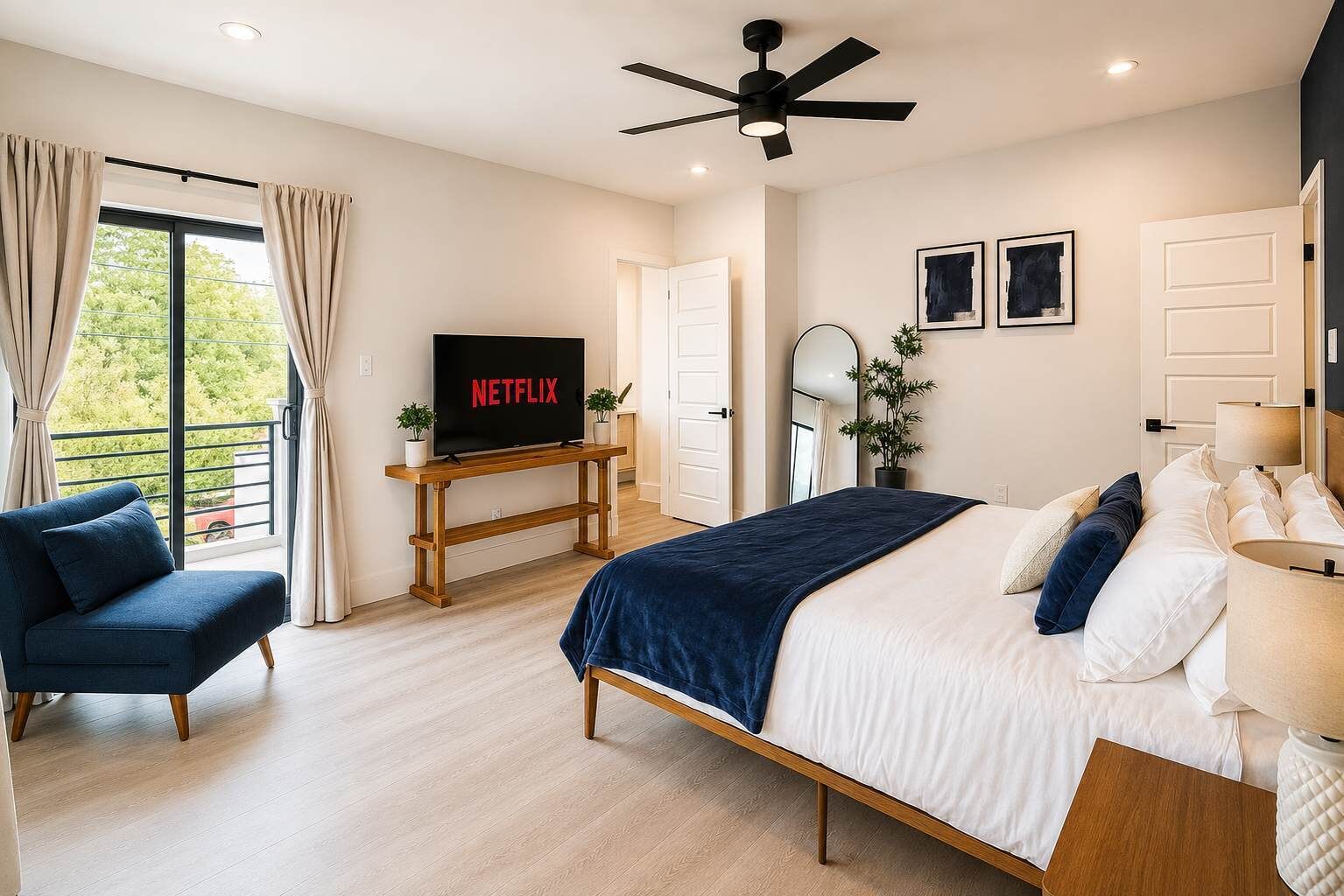 3 bedrooms, iron/ironing board, travel cot, WiFi