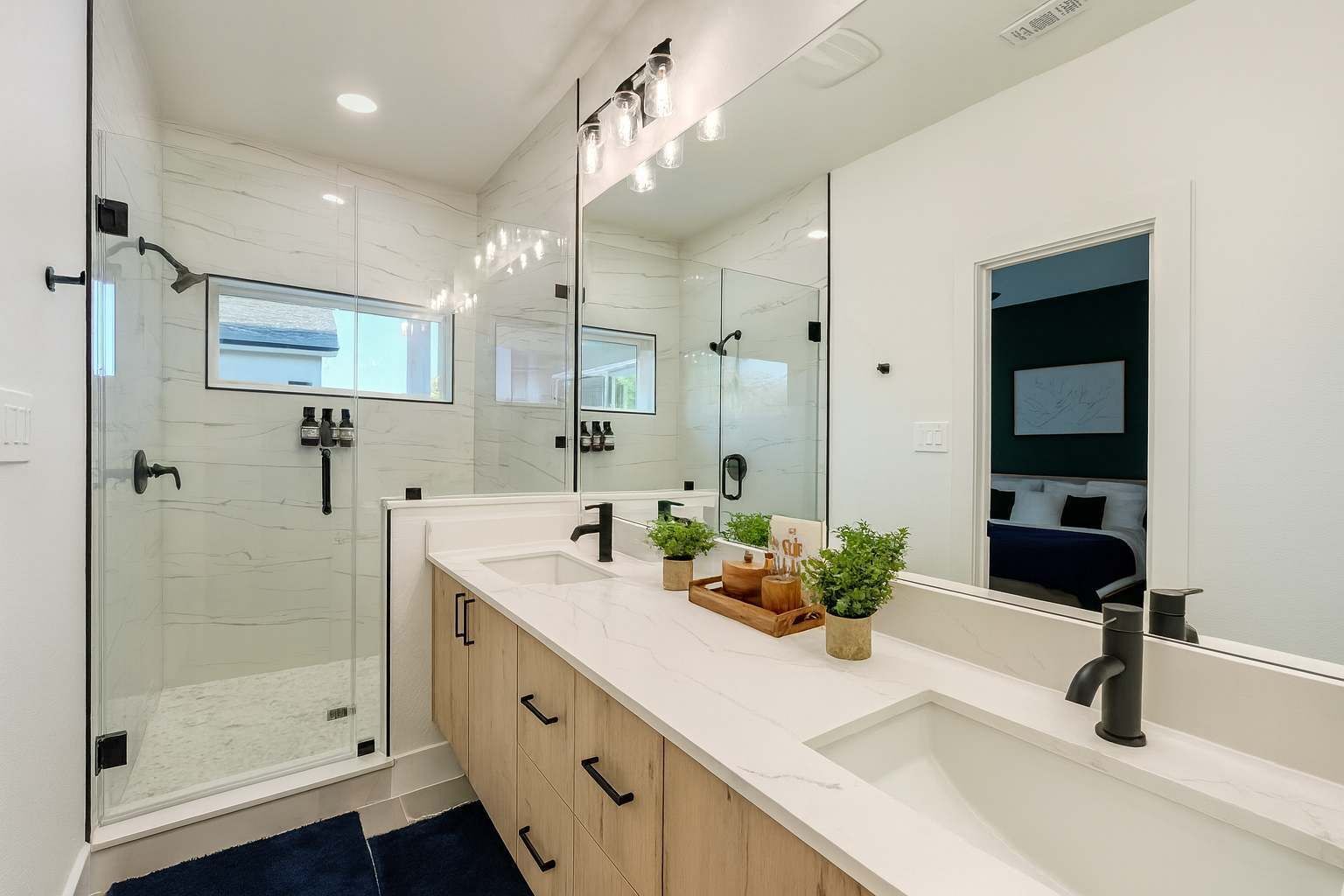 Shower, hair dryer, shampoo