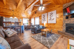 Smart TV, fireplace, video games, foosball