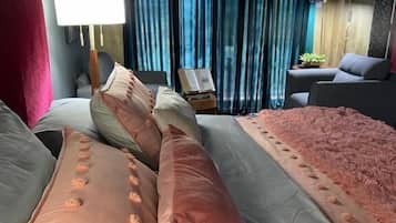 In-room safe, desk, laptop workspace, blackout curtains