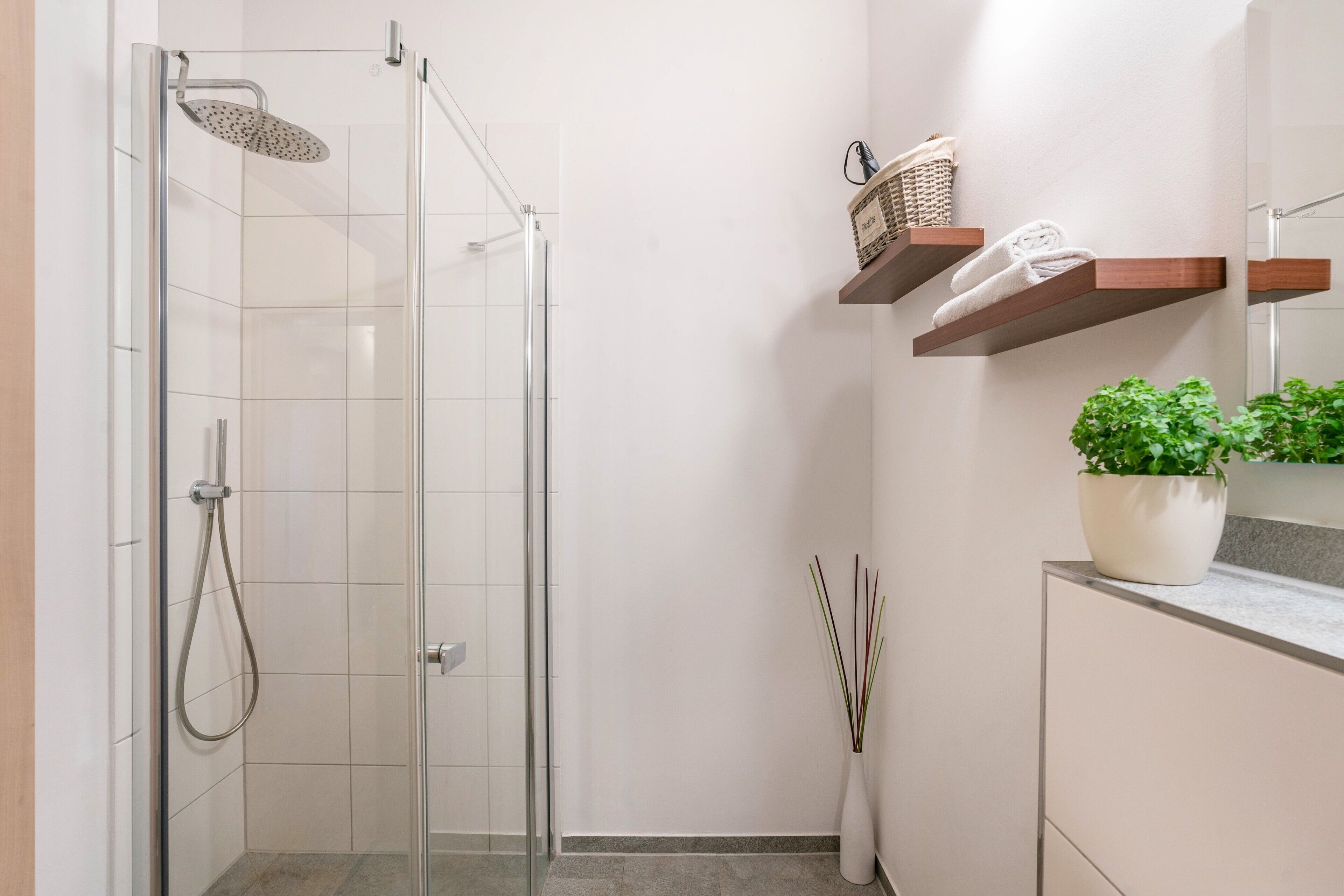 Een douche, een haardroger, handdoeken
