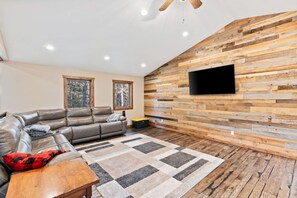 Smart TV, fireplace, table football