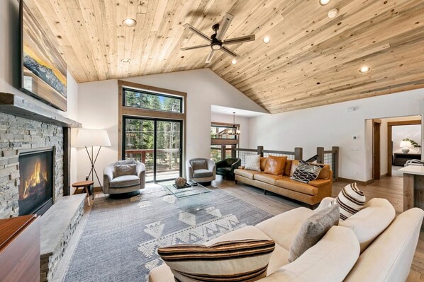 Smart TV, fireplace, video games, DVD player