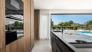 Fridge, microwave, oven, dishwasher