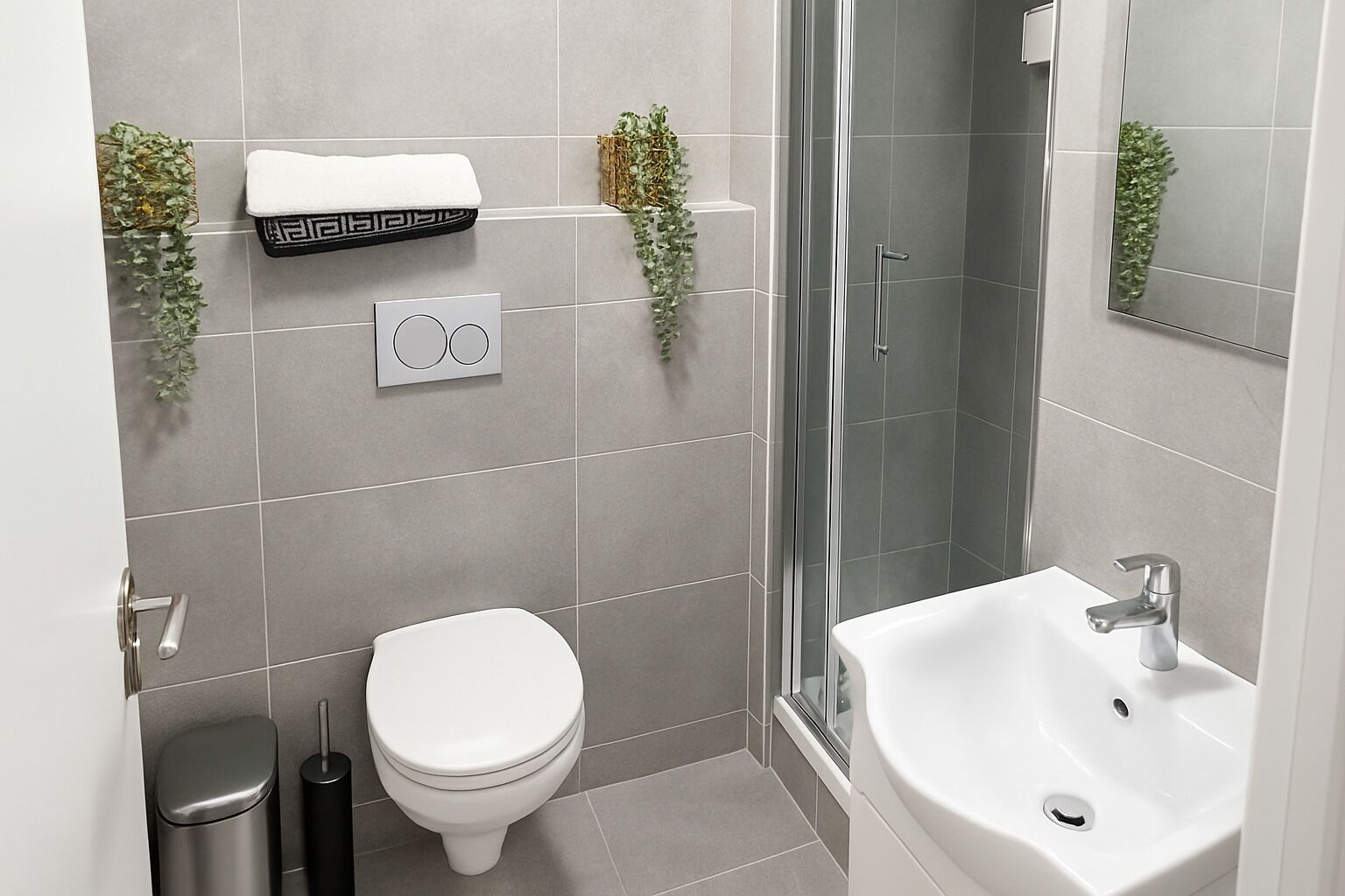 Een douche, handdoeken