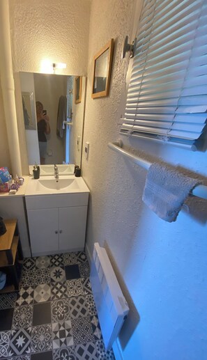 Regadera, secadora de cabello, papel de baño