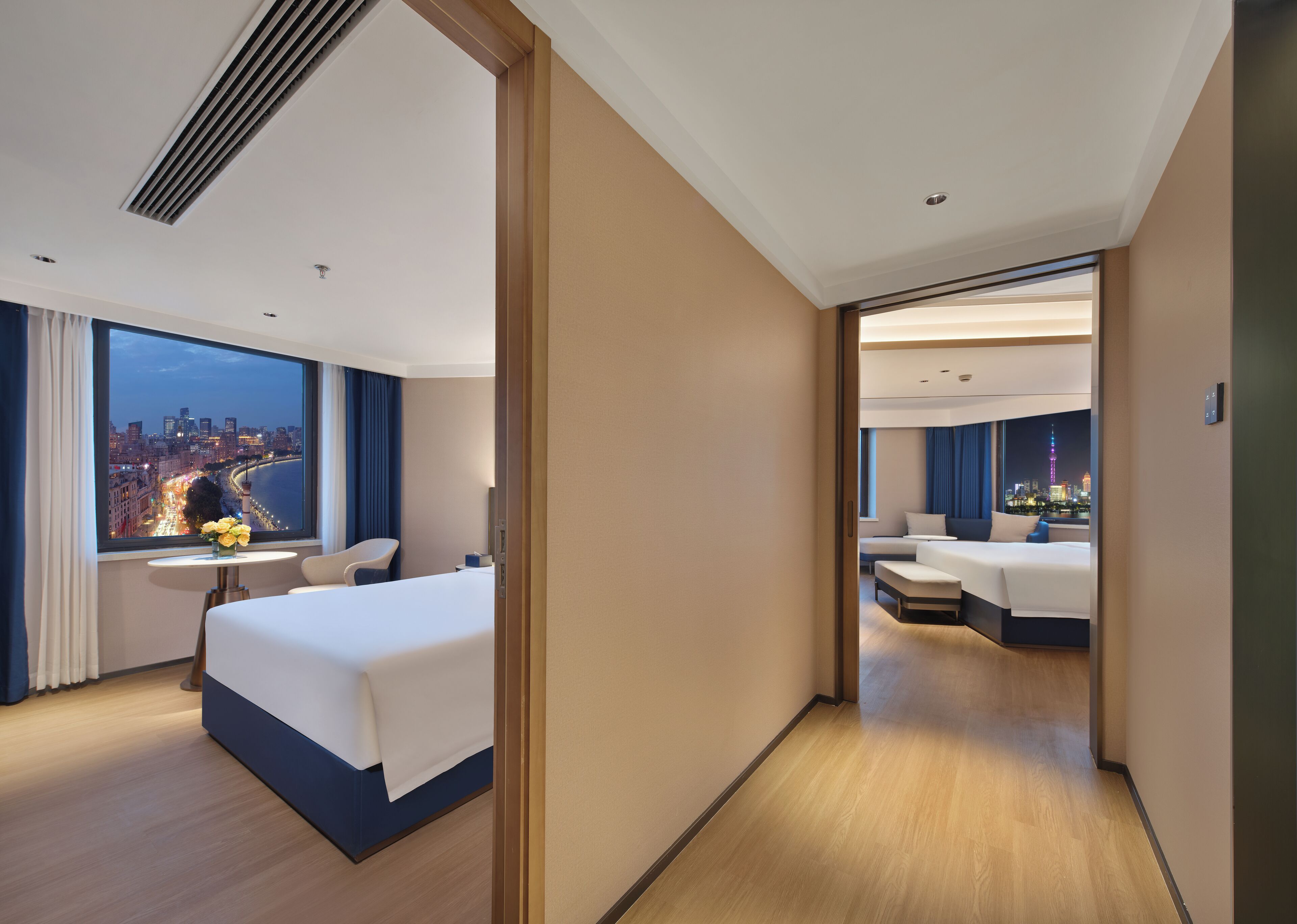 Two bedroom suite with panoramic view of the Bund