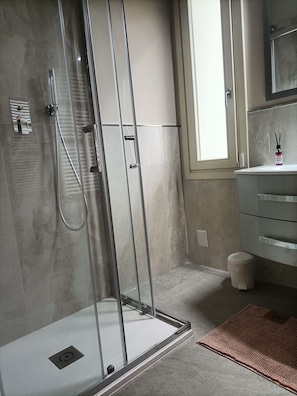 Hair dryer, bidet, towels, soap