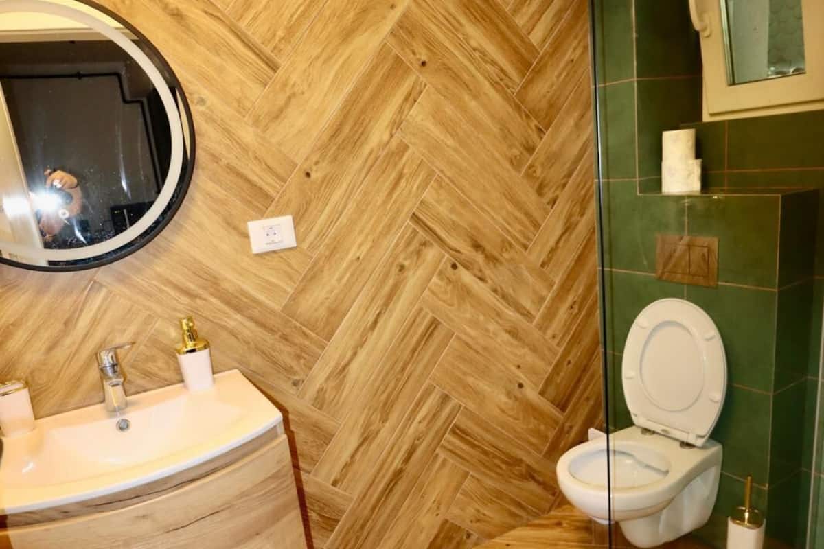 Deluxe Apartment | Bathroom | Shower, hair dryer, towels, soap