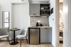 Superior Studio | Private kitchen | Full-size fridge, microwave, stovetop, coffee/tea maker