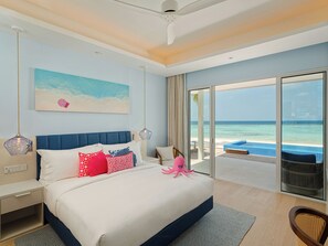 Beach Pool Villa | Roupas de cama premium, frigobar, cofres nos quartos, cortinas blackout