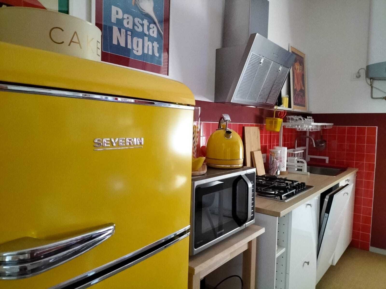 Réfrigérateur, micro-ondes, plaque de cuisson, lave-vaisselle