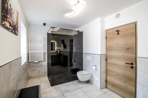 Regadera, secadora de cabello, toallas, jabón 