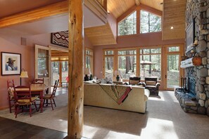 Smart TV, fireplace, DVD player, books