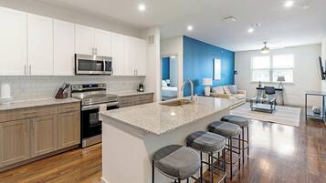 Fridge, dining tables