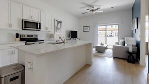 Fridge, dining tables