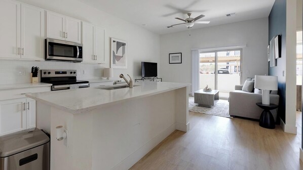 Fridge, dining tables