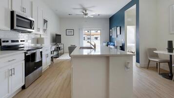 Fridge, dining tables