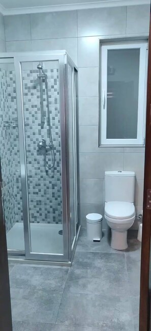 Hair dryer, bidet, towels, soap