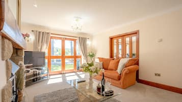 Smart TV, fireplace, stereo