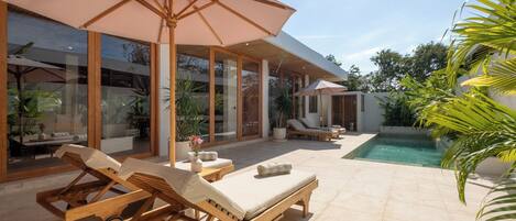 Outdoor pool, sun loungers