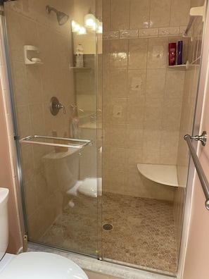 Regadera, secadora de cabello, bidet, toallas