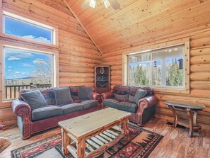 Smart TV, fireplace, table football, books