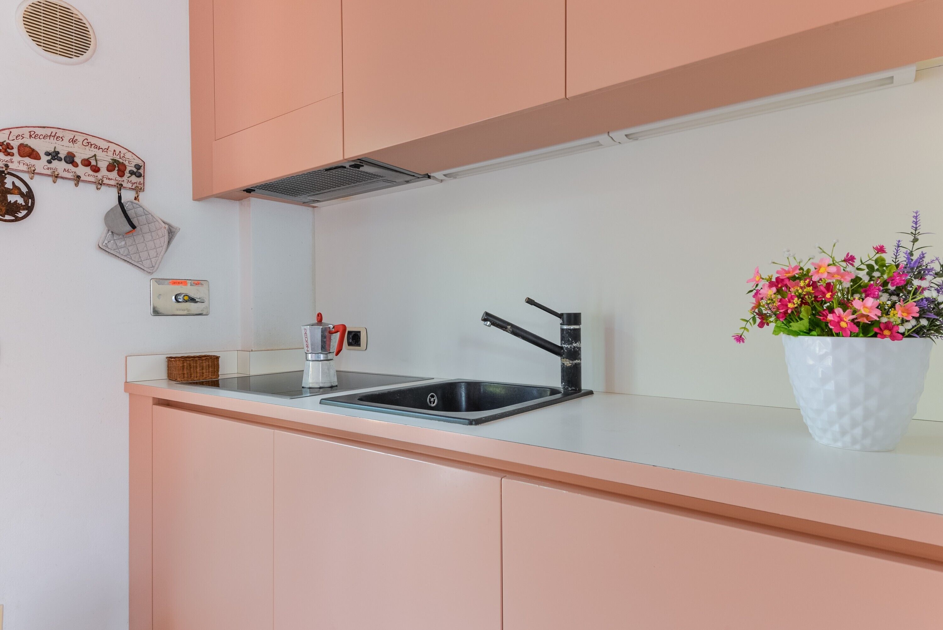 Fridge, stovetop, coffee/tea maker, cookware/dishes/utensils