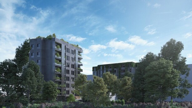 A modern multi-story building with balconies, surrounded by lush greenery and trees. - Kira Suites Hotel Milano (Milan)