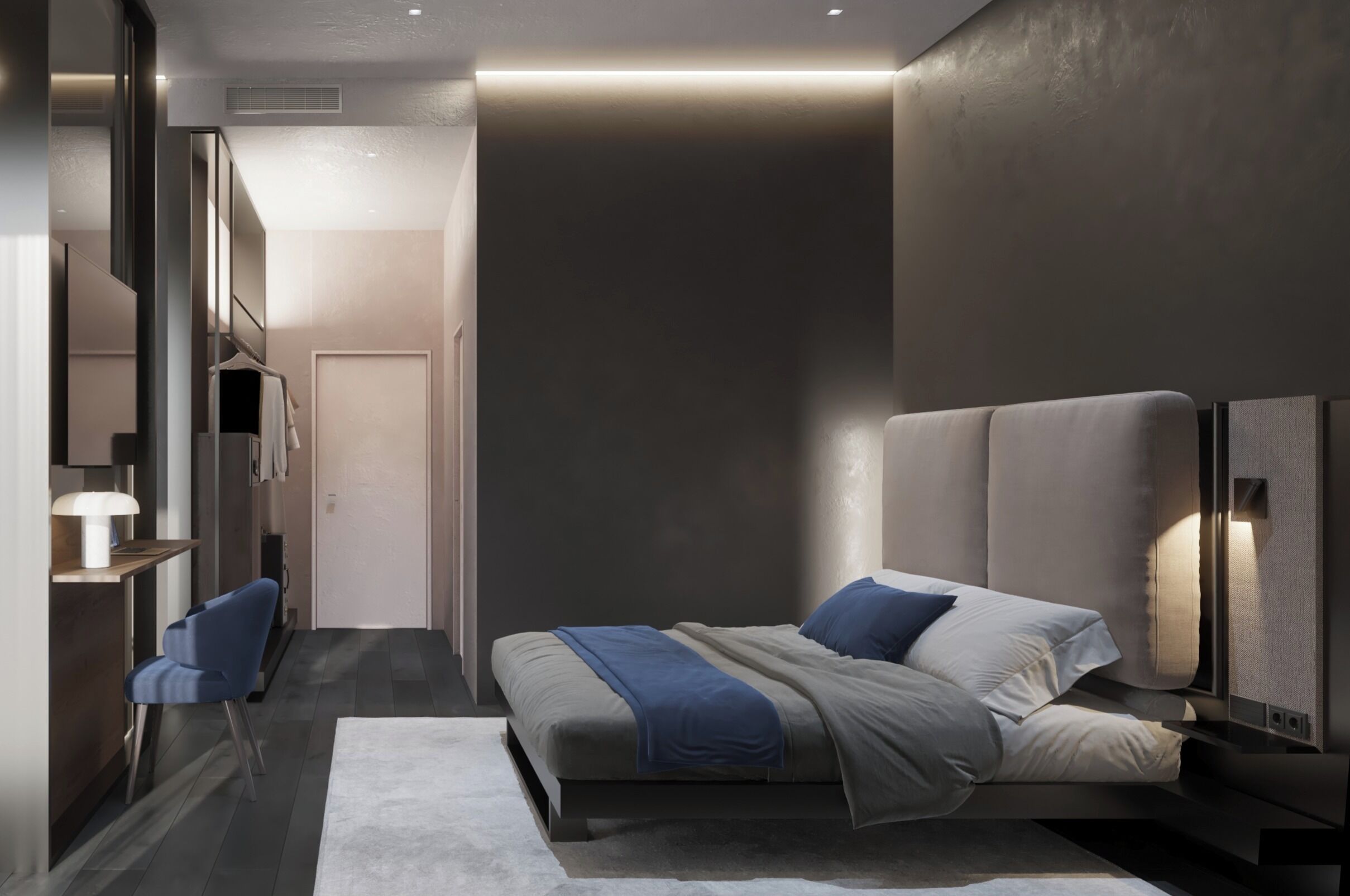 セーフティボックス (室内)、デスク、遮光カーテン、防音設備