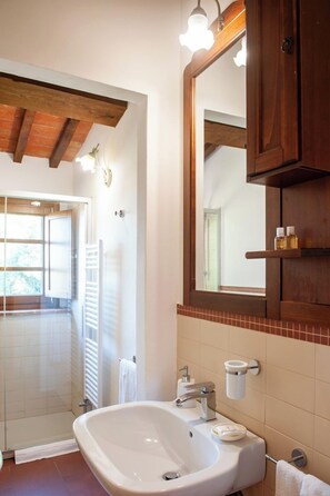 Comfort-Apartment | Badezimmer | Dusche, Haartrockner, Handtücher