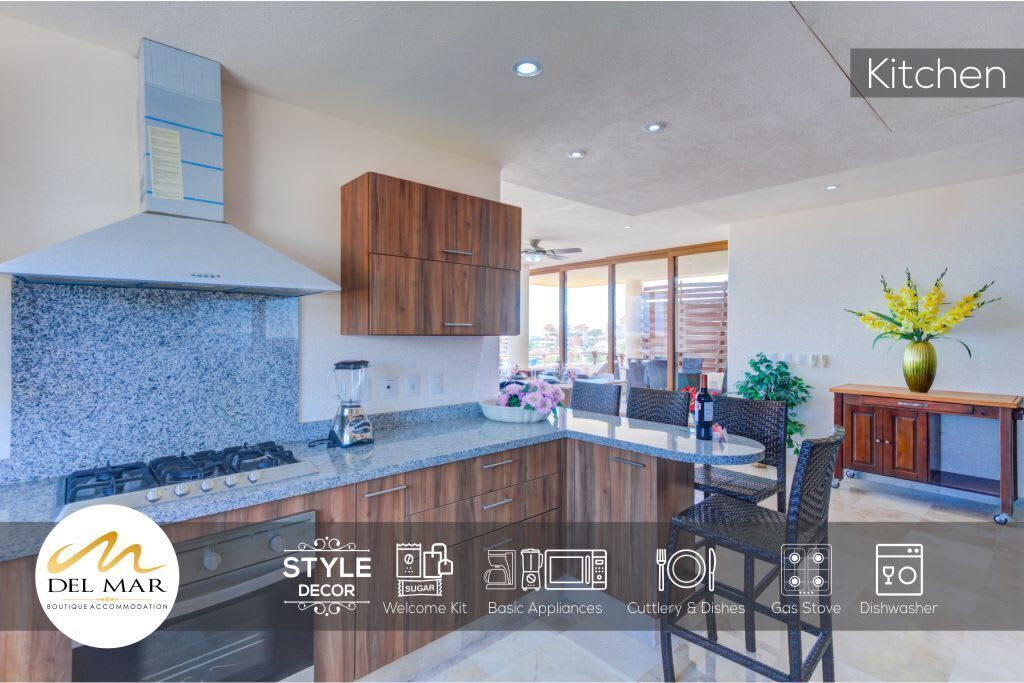 Fridge, microwave, stovetop, blender