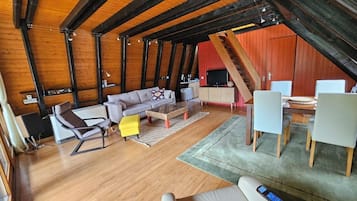 Smart-TV, Tischtennisplatte, Bücher, Stereoanlage