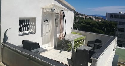 Loc. sais. T2 villa Bastia sud, terrasse, proche plages, commerces et activités