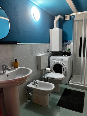 Secadora de cabello, toallas, jabón, papel de baño 