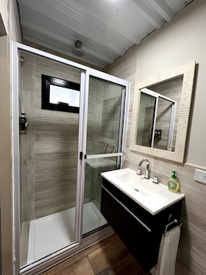 Shower, hair dryer, bidet, towels