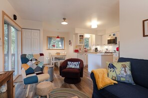 Smart TV, DVD player, books, video library