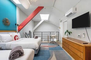 1 bedroom, desk, iron/ironing board, travel cot
