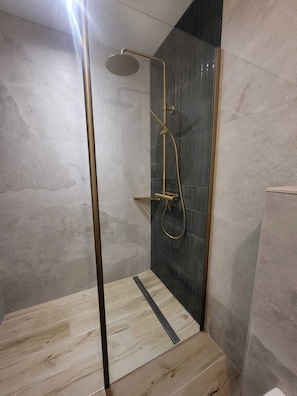 Shower, hair dryer, toilet paper