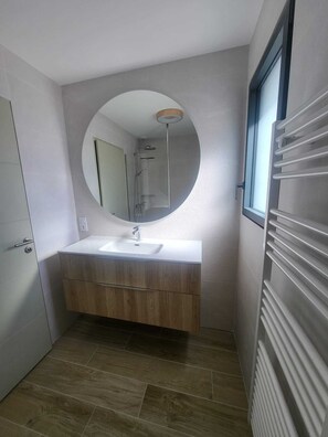 Shower, hair dryer, toilet paper