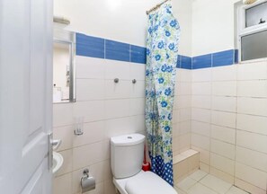 Douche, serviettes fournies, papier toilette