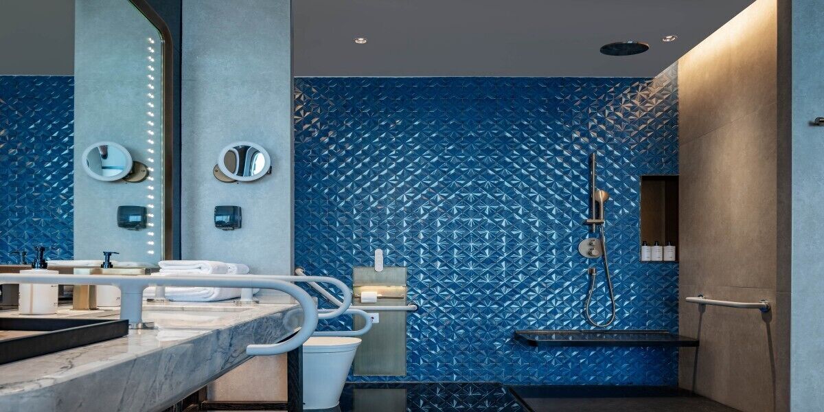 Separate tub and shower, free toiletries, hair dryer, bathrobes