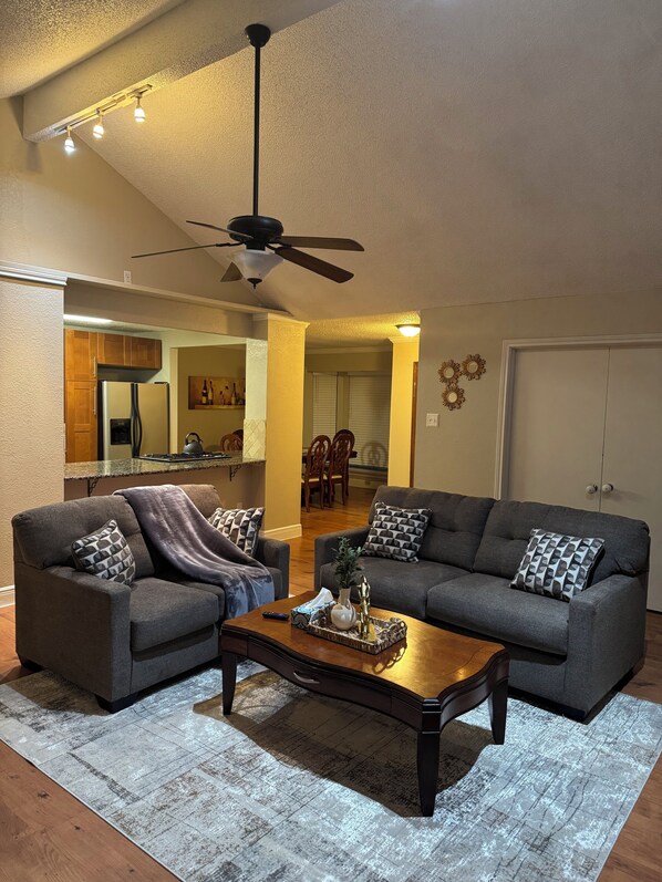 Smart TV, fireplace, computer monitors