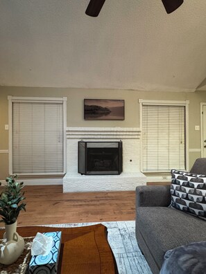 Smart TV, fireplace, computer monitors